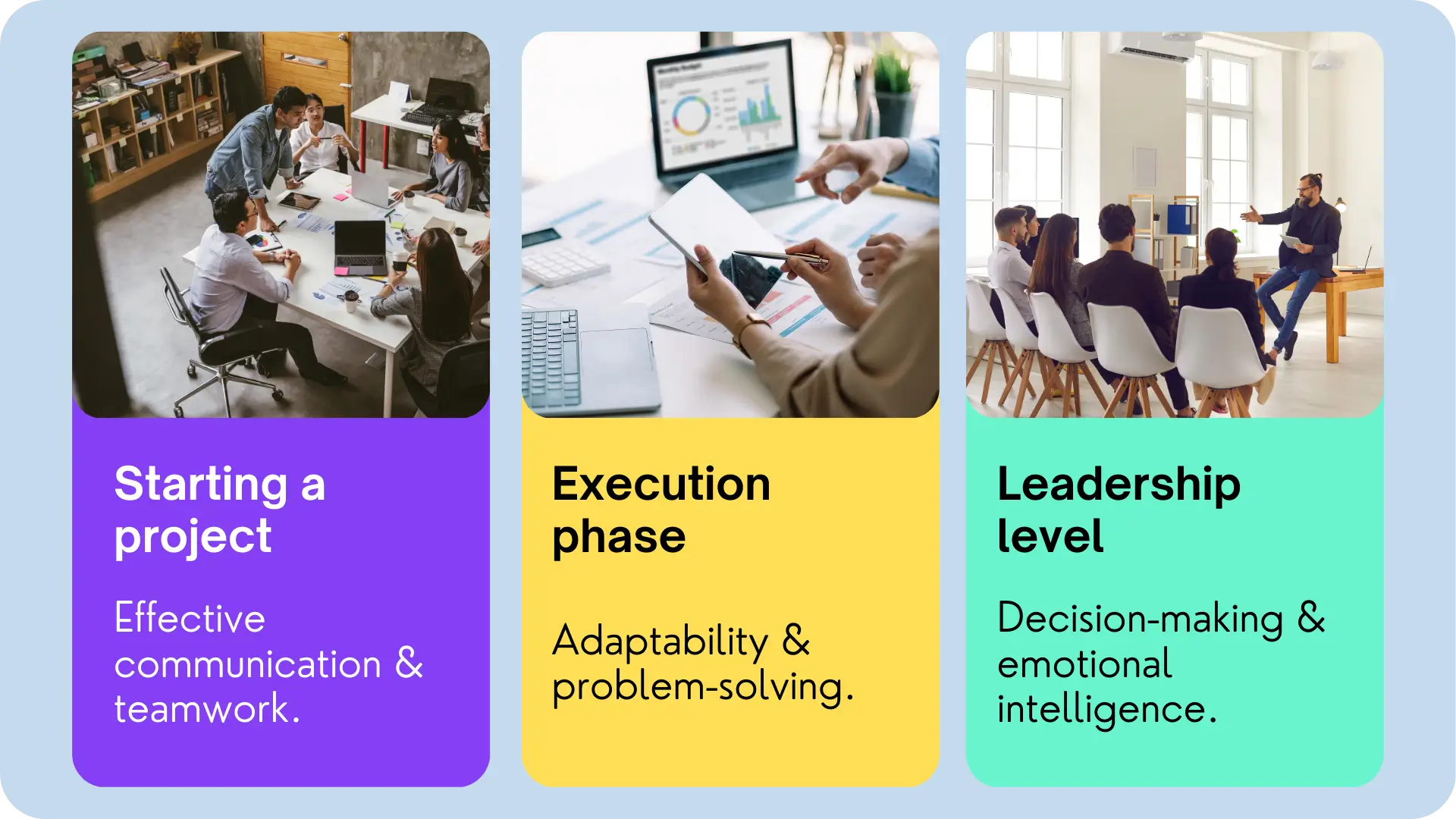 Soft skills for project management: starting phase, execution, and leadership levels