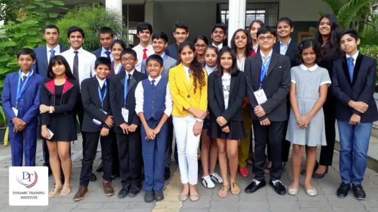 Students in school blazers and formal clothes posing as a group